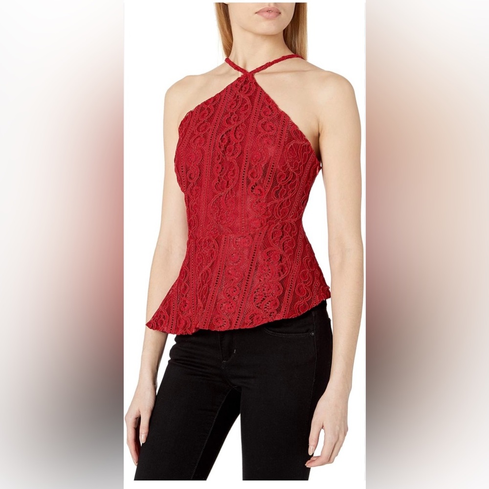 MinkPink women’s red Flamenco lace halter top size XS sexy blouse top